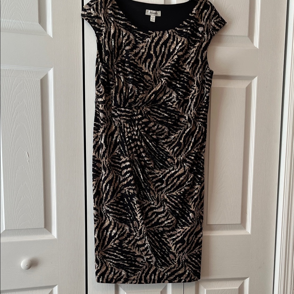 Dress Barn Black and Taupe Animal-Print Midi Dress